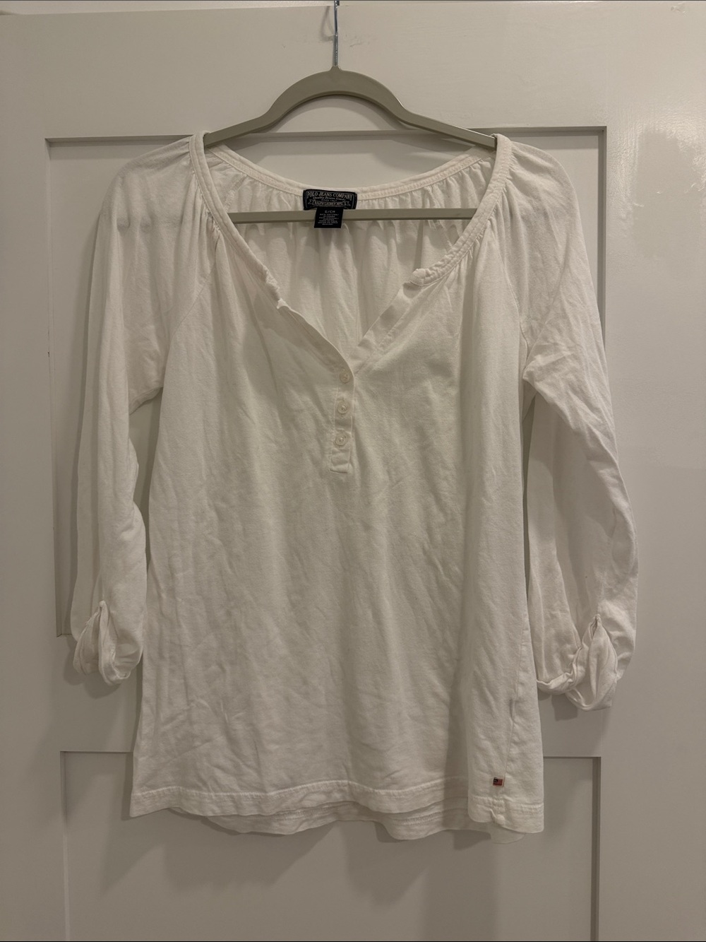 Polo Jeans Ralph Lauren White Long Sleeve Tie-Cuff Henley Shirt